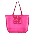 Zodaca Waterproof Beach Mesh Picnic HandBag Shoulder Tote Carry Bag for Shopping Outdoor Activity - Pink Anchors with Pink Trim