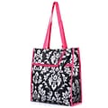 Zodaca Lightweight All Purpose Handbag Zipper Carry Tote Shoulder Bag for Travel Shopping - Damask Pink Trim