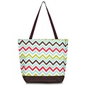 Zodaca Large All Purpose Handbag Travel Shopping Zipper Carry Tote Shoulder Bag - Multicolor Chevron Brown Trim