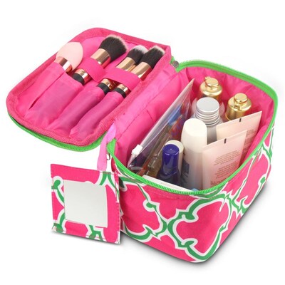 Zodaca Lightweight Makeup Travel Cosmetic Bag Case Multifunction Pouch Toiletry Zip Wash Organizer - Pink Quatrefoil