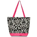 Zodaca Lightweight Large All Purpose Handbag Travel Shopping Zipper Carry Tote Shoulder Bag - Damask Pink Trim