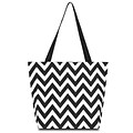 Zodaca Large All Purpose Lightweight Handbag Shopping Travel Tote Carry Shoulder Zipper Bag - Black/White Chevron