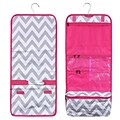 Zodaca Travel Hanging Cosmetic Carry Bag Toiletry Wash Organizer Storage - White/Gray Chevron with Pink Trim