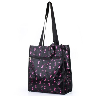 Zodaca Lightweight All Purpose Handbag Zipper Carry Tote Shoulder Bag for Travel Shopping - Breast Cancer Pink Ribbon