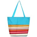 Zodaca Lightweight Large All Purpose Handbag Travel Shopping Zipper Carry Tote Shoulder Bag - Aztec with Blue Trim