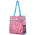 Zodaca Lightweight All Purpose Handbag Zipper Carry Tote Shoulder Bag for Travel Shopping - Greek Key Pink/Blue Trim
