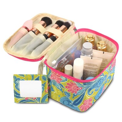 Zodaca Lightweight Makeup Travel Cosmetic Bag Case Multifunction Pouch Toiletry Zip Wash Organizer - Green Paisley
