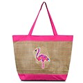 Zodaca lightweight Large Beach Handbag Zip Top Closure Carry Tote Shoulder Bag for Travel Outgoing - Pink Flamingo