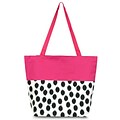 Zodaca Large All Purpose Lightweight Handbag Shopping Travel Tote Carry Shoulder Zipper Bag - Black Dots with Pink Trim