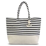 Zodaca Black/White Striped Canvas Tote Bag, Large (2360607)