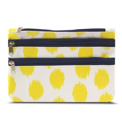Zodaca Women Coin Purse Wallet Zipper Pouch Bag Card Holder Case - Yellow Dots with Blue Trim