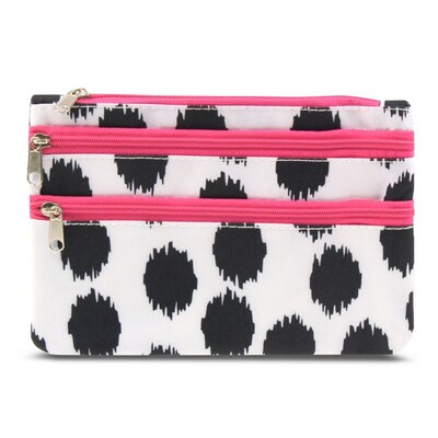 Zodaca Women Coin Purse Wallet Zipper Pouch Bag Card Holder Case - Black Dots with Pink Trim