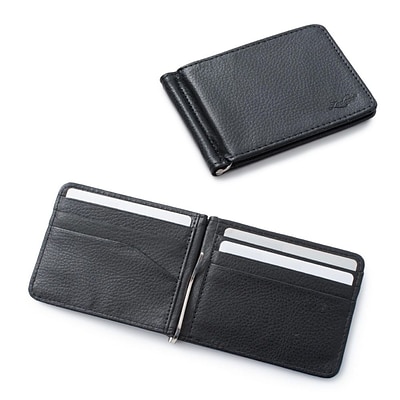 Zodaca Stylish Mens Slim Leather Bifold Wallet Purse Credit Card Holder Case with Removable Money Clip - Black