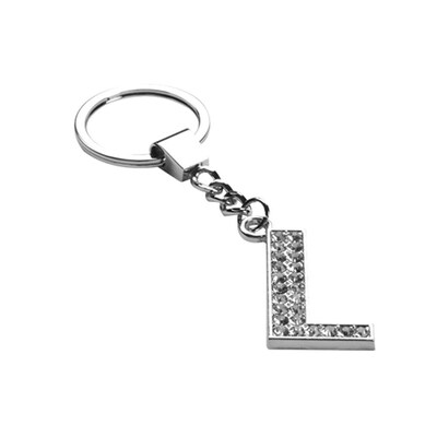 Custom Insten Glamorous Alphabet Patterned Letter L Keychain with White Crystals