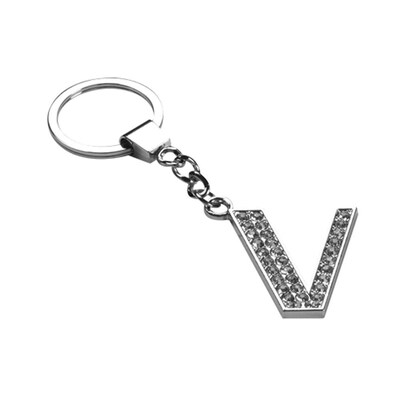 Insten Glamorous Alphabet Patterned Letter V Keychain with White Crystals