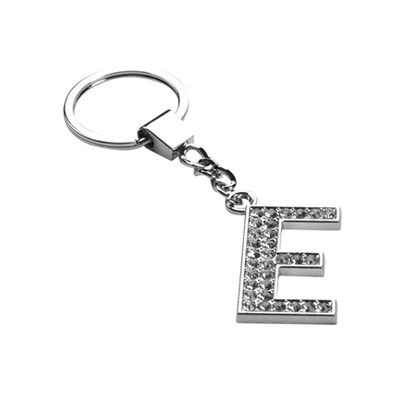 Custom Insten Glamorous Alphabet Patterned Letter E Keychain with White Crystals