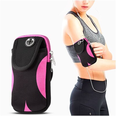 Insten Universal Adjustable Gym Sports Armband Bag Case Cell Phone Pouch Pocket for Running Jogging Hiking - Black/Pink