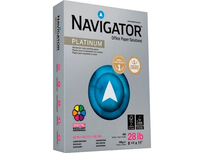Navigator Platinum Digital 8.5 x 11 Color Printer Paper, 28 lbs., 99 Brightness, 2500 Sheets/Carton (NPL1128)