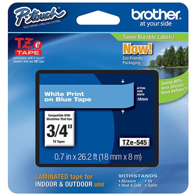 Brother TZE545 18mm (3/4) White on Blue Laminated Tape (8m/26.2)