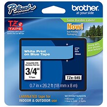 Brother TZE545 18mm (3/4) White on Blue Laminated Tape (8m/26.2)