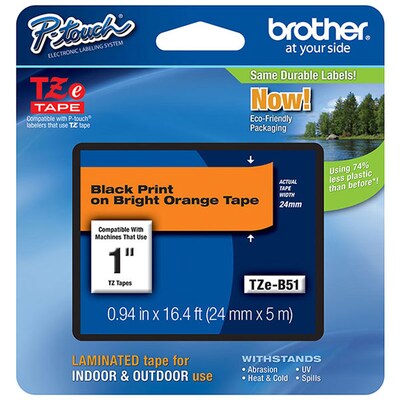 Brother TZEB51 24mm (1) Black on Fluorescent Orange Laminated Tape (5m/16.4)