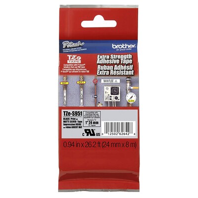Brother TZES951 24mm (1) Black on Matte Silver Extra Strength Super Adhesive Industrial Tape