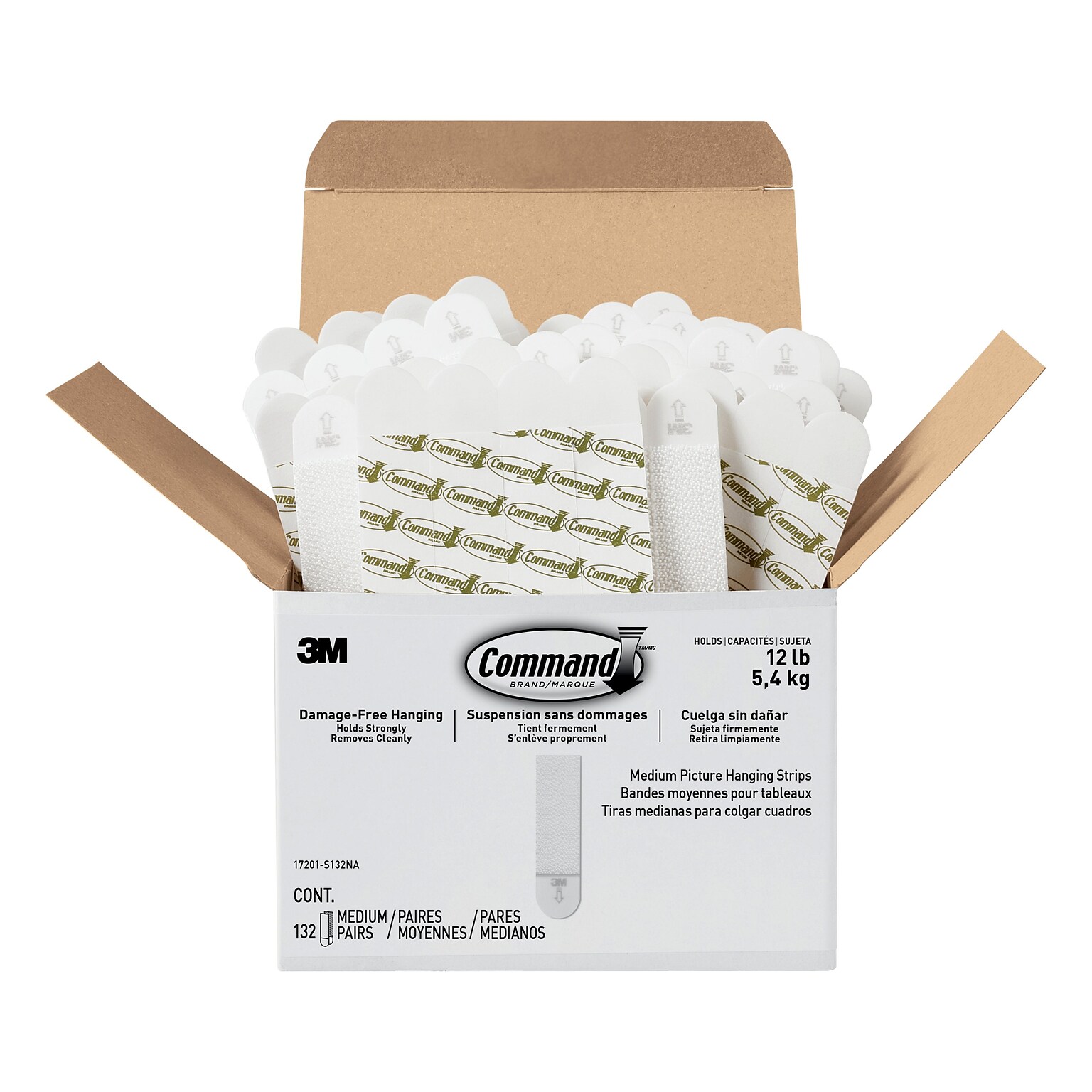 Command Medium Hanging Strips, 12 lb., White, 132 Sets/Pack (17201-S132NA)