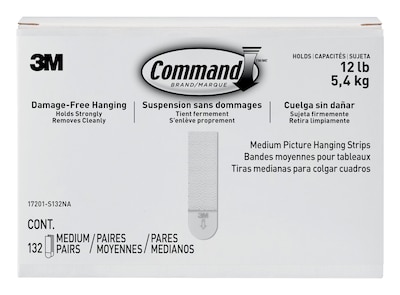 Command® Medium Picture Hanging Strips, White, 132 Sets/Pack (17201-S132NA)