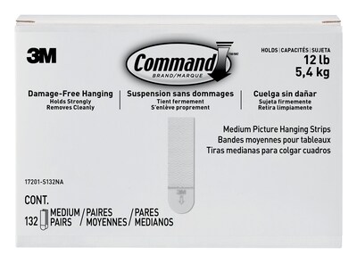 Command Medium Hanging Strips, 12 lb., White, 132 Sets/Pack (17201-S132NA)
