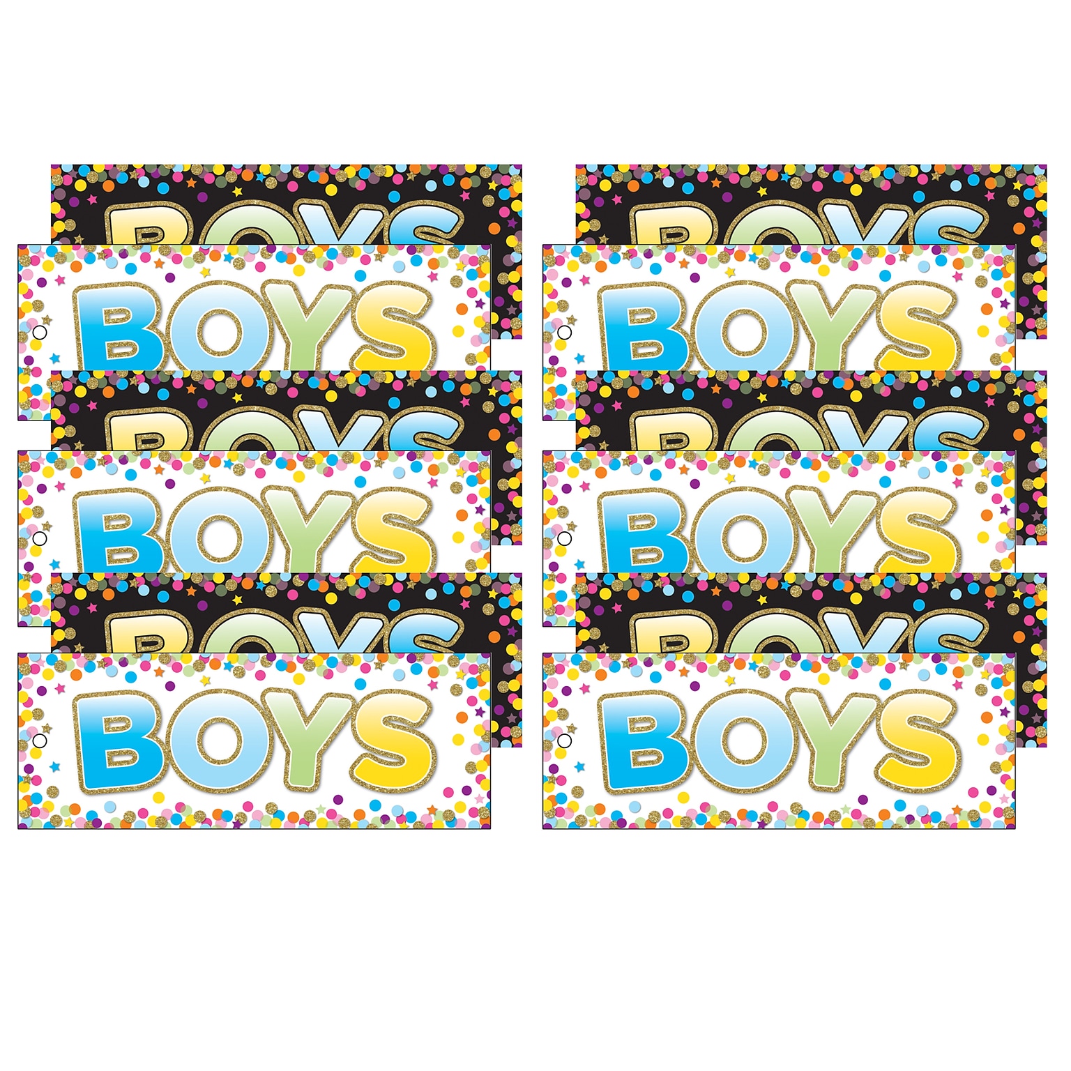 Ashley Productions Laminated Double-Sided Hall Passes, 9 x 3.5, Confetti Boys Pass, Pack of 6 (ASH10748-6)