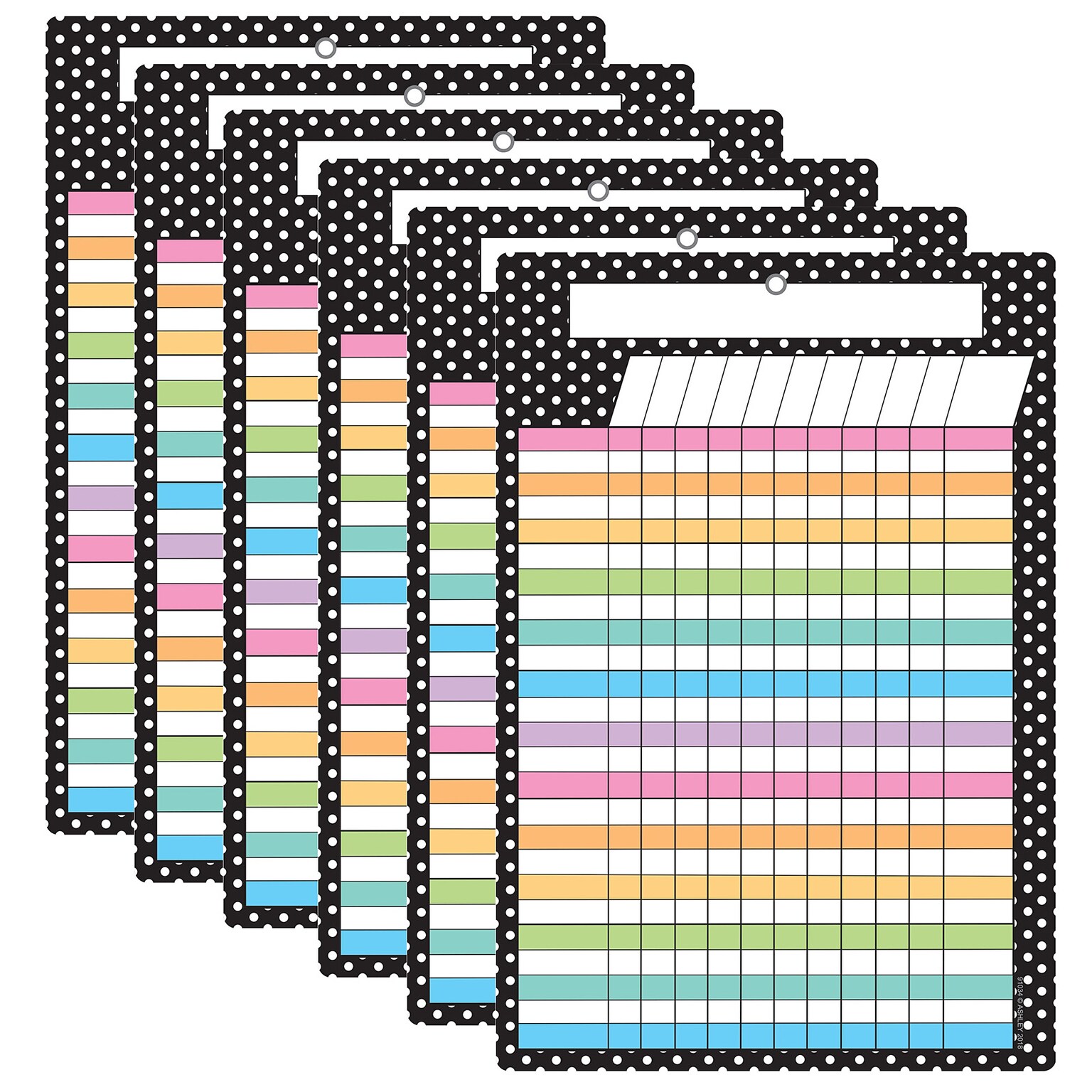 Ashley Productions Smart Poly Chart, 13 x 19, B&W Polka Dots Incentive, w/Grommet, Pack of 6 (ASH91034-6)