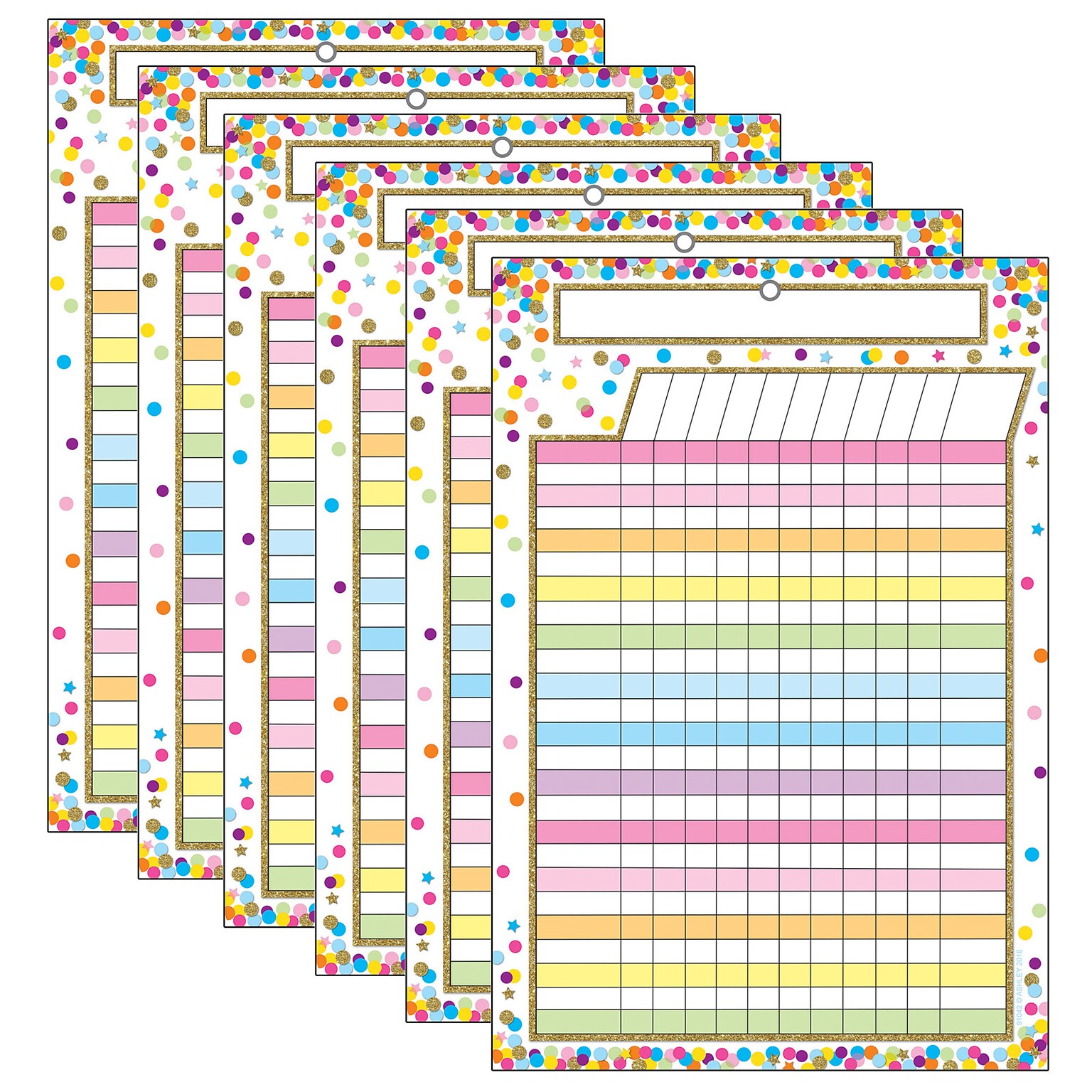 Ashley Productions Smart Poly Chart, Confetti Dry Erase Incentive Chart, Pack of 6 (ASH91042-6)