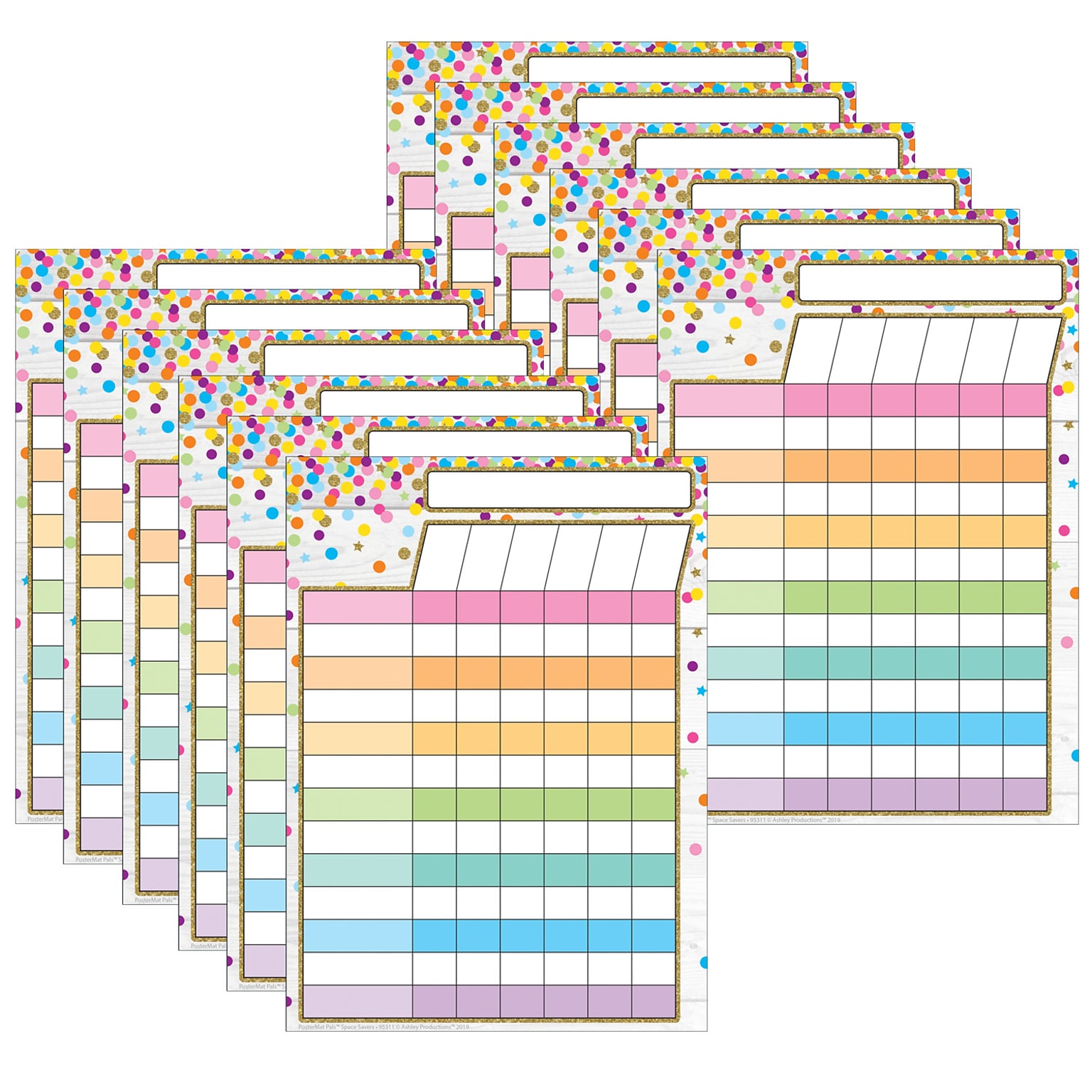 Smart Poly Single-Sided PosterMat Pals Incentive Chart, 13 x 9.5, Confetti, Pack of 12 (ASH95311-12)