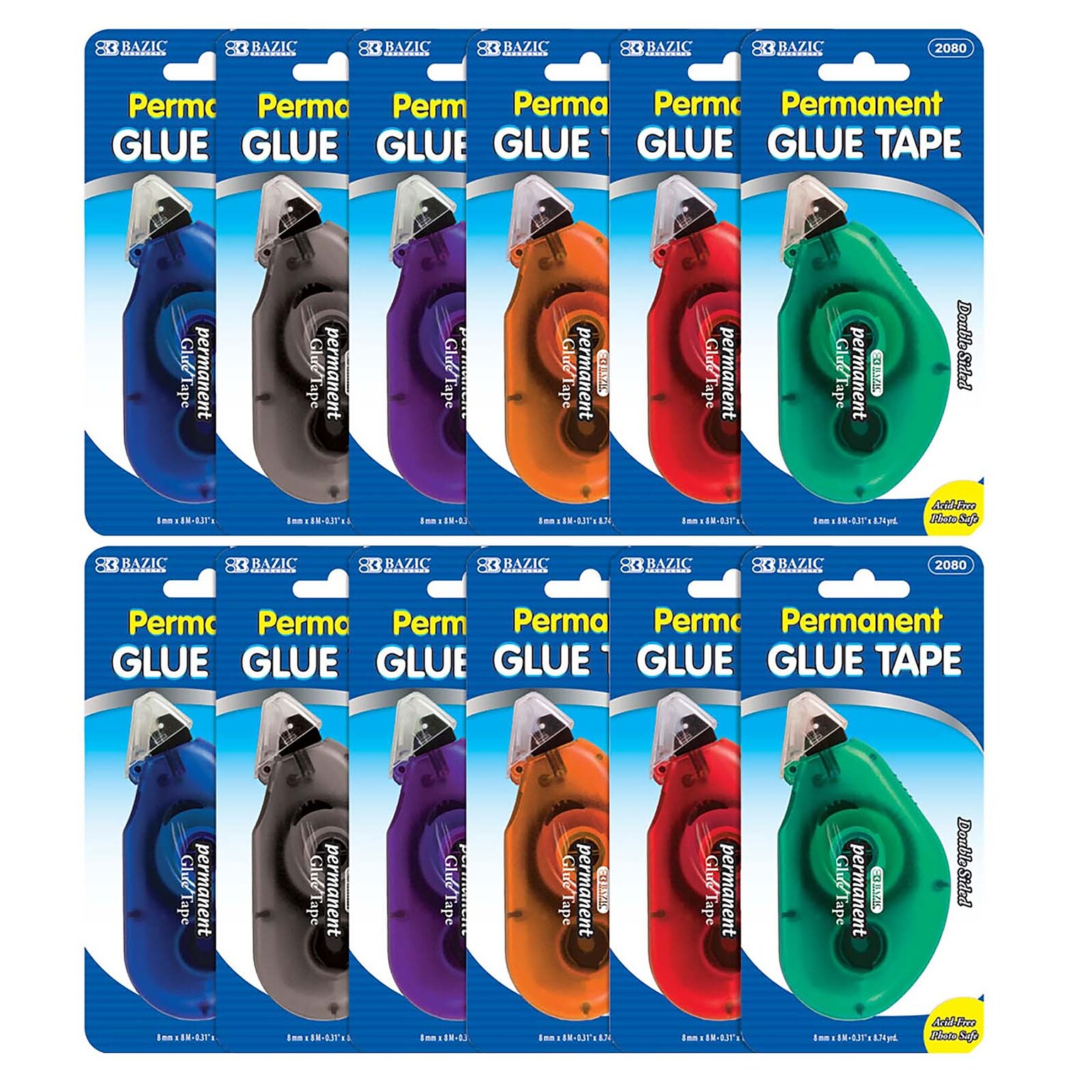 Bazic Glue Tape, Assorted, 12/Pack (BAZ2080-12)