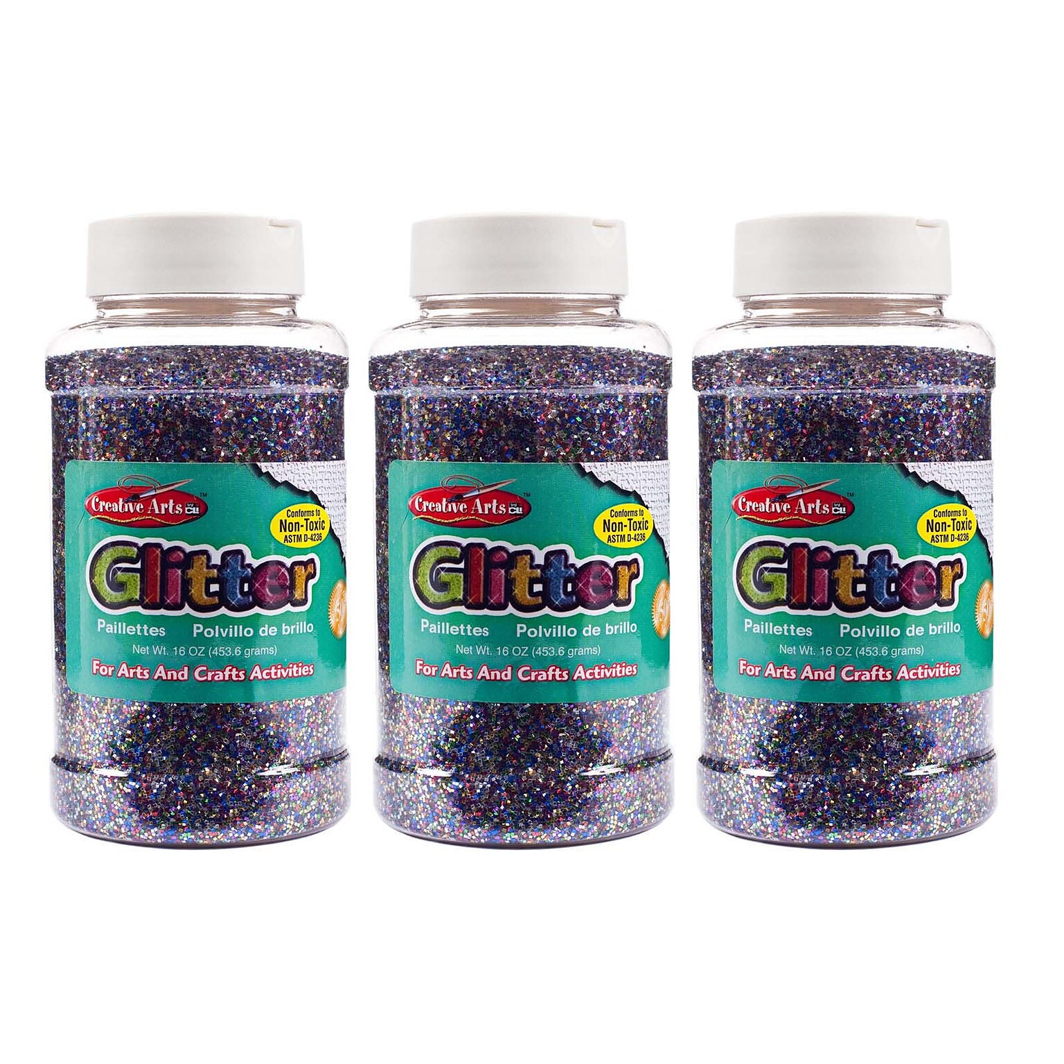 CLI Creative Arts Glitter, 1 lb. Bottle, Multi-Color, Pack of 3 (CHL41100-3)