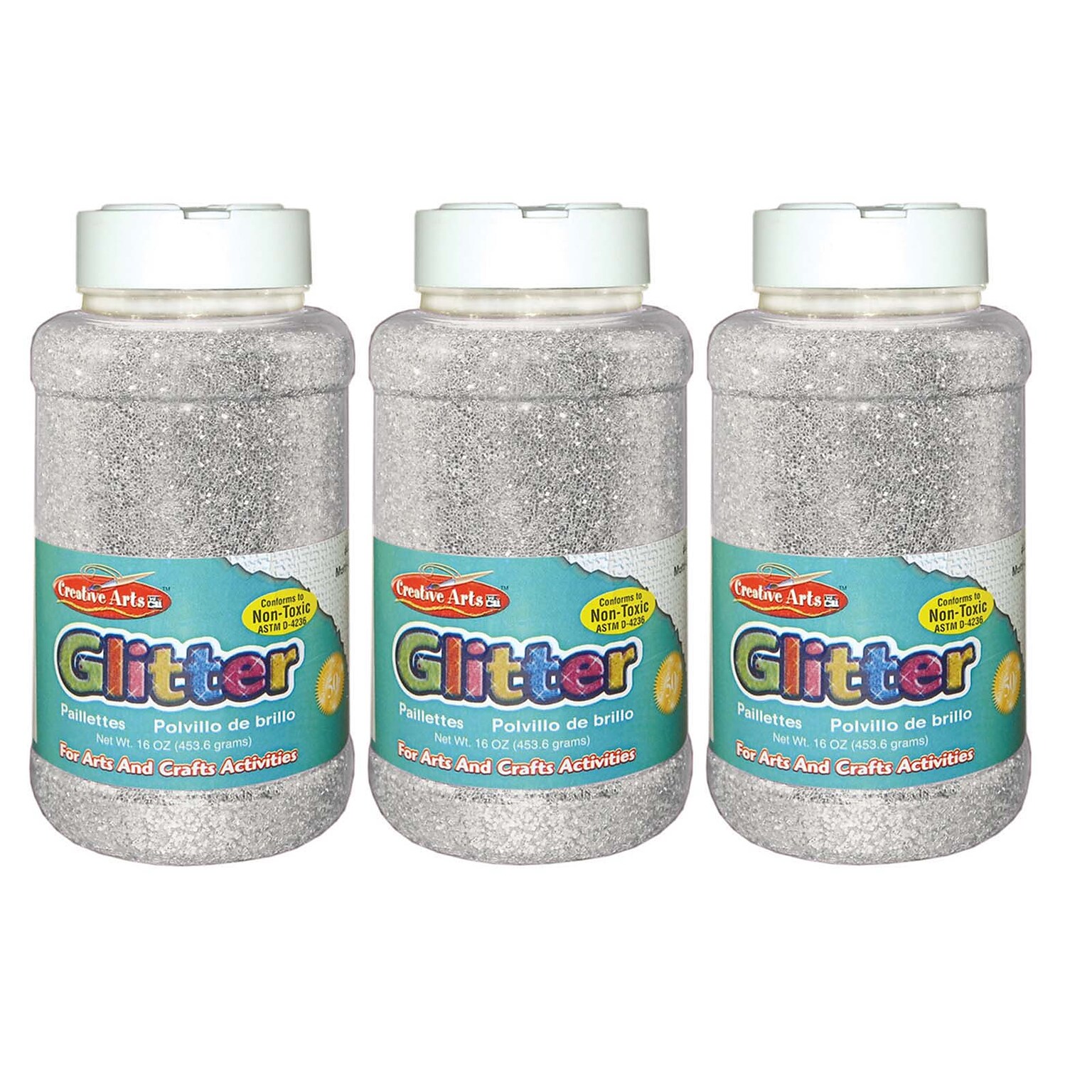 CLI Creative Arts Glitter, 1 lb. Bottle, Silver, Pack of 3 (CHL41145-3)