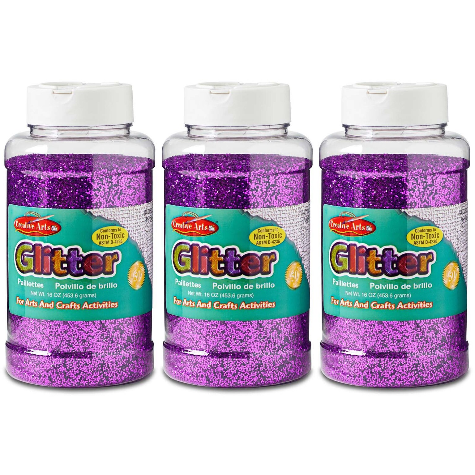 CLI Creative Arts Glitter, 1 lb. Bottle, Purple, Pack of 3 (CHL41160-3)