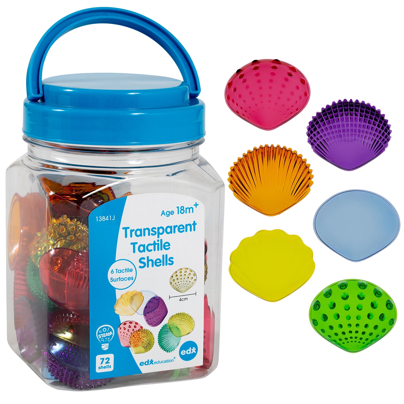 Edx Education Transparent Tactile Shells, Assorted Colors, Set of 72 (CTU13841)