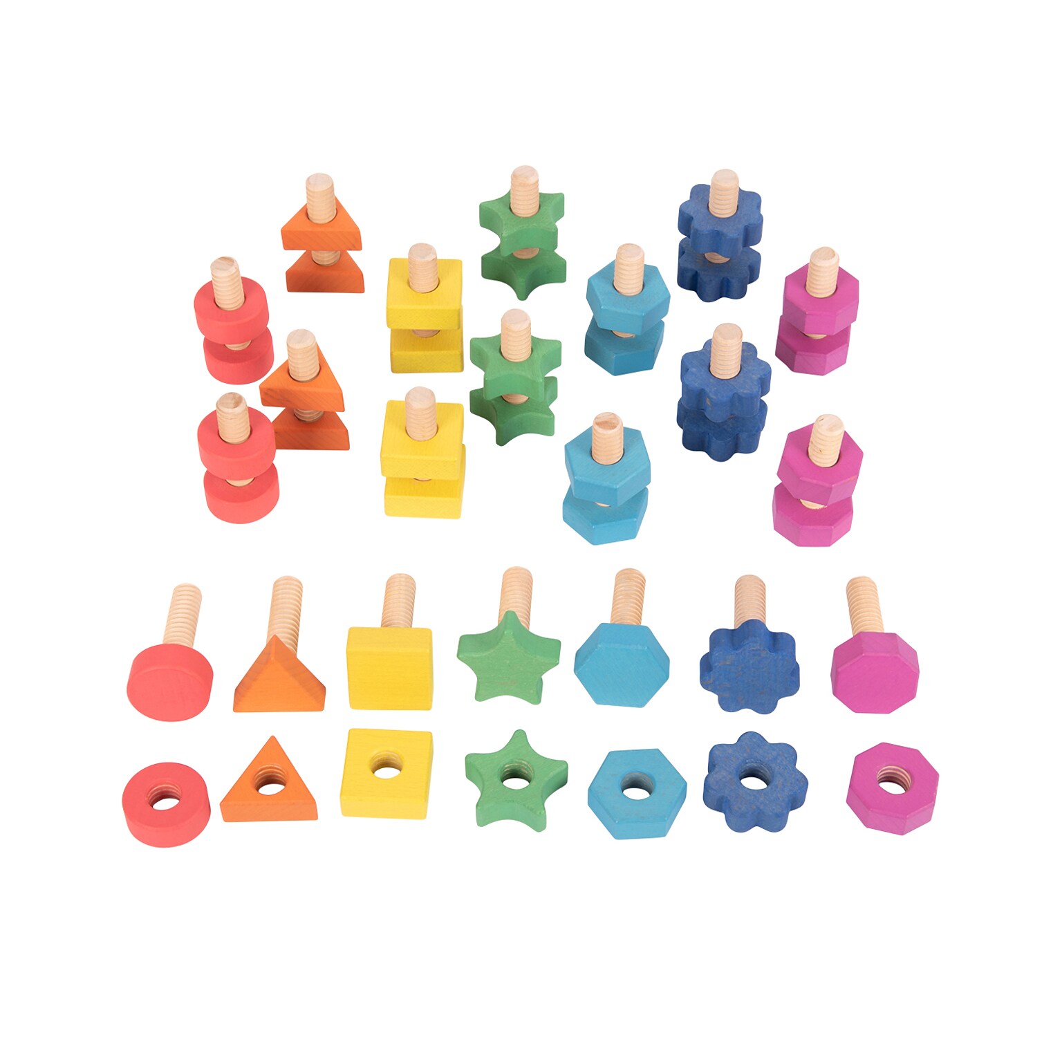 TickiT Rainbow Wooden Nuts & Bolts, Assorted Colors, Set of 21 Pairs (CTU73999)