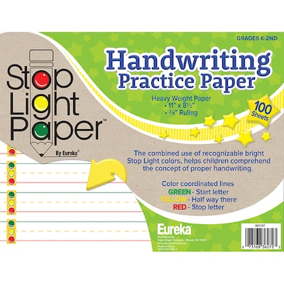 Eureka Stop Light Paper, 8.5" x 11" Practice Writing Paper, 100 Sheets/Pack, 3 Packs (EU-805107-3)