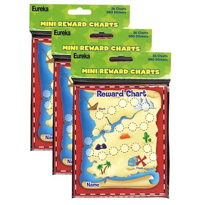 Eureka Treasure Hunt Mini Reward Charts with Stickers, 36 Charts Per Pack, 3 Packs (EU-837016-3)