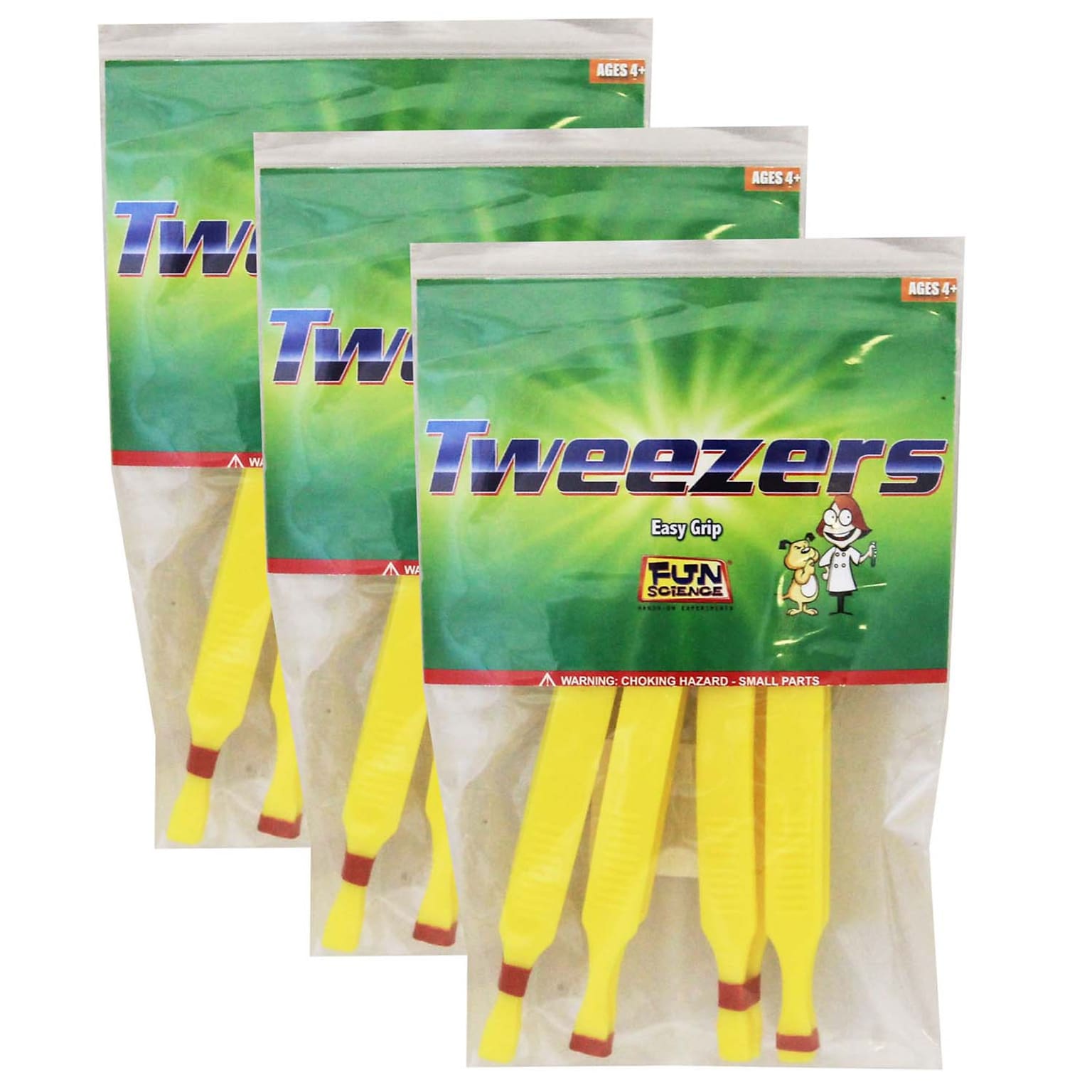 Fun Science Plastic Tweezers, 4 Per Pack, 3 Packs (FI-T07-3)