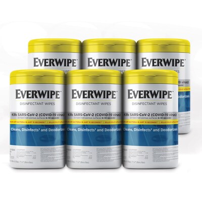 Everwipe Disinfectant Wipes, Lemon Scent,  6 Pack/75 Sheets/Canister, 6 Canisters/Case, 450 Sheets/C