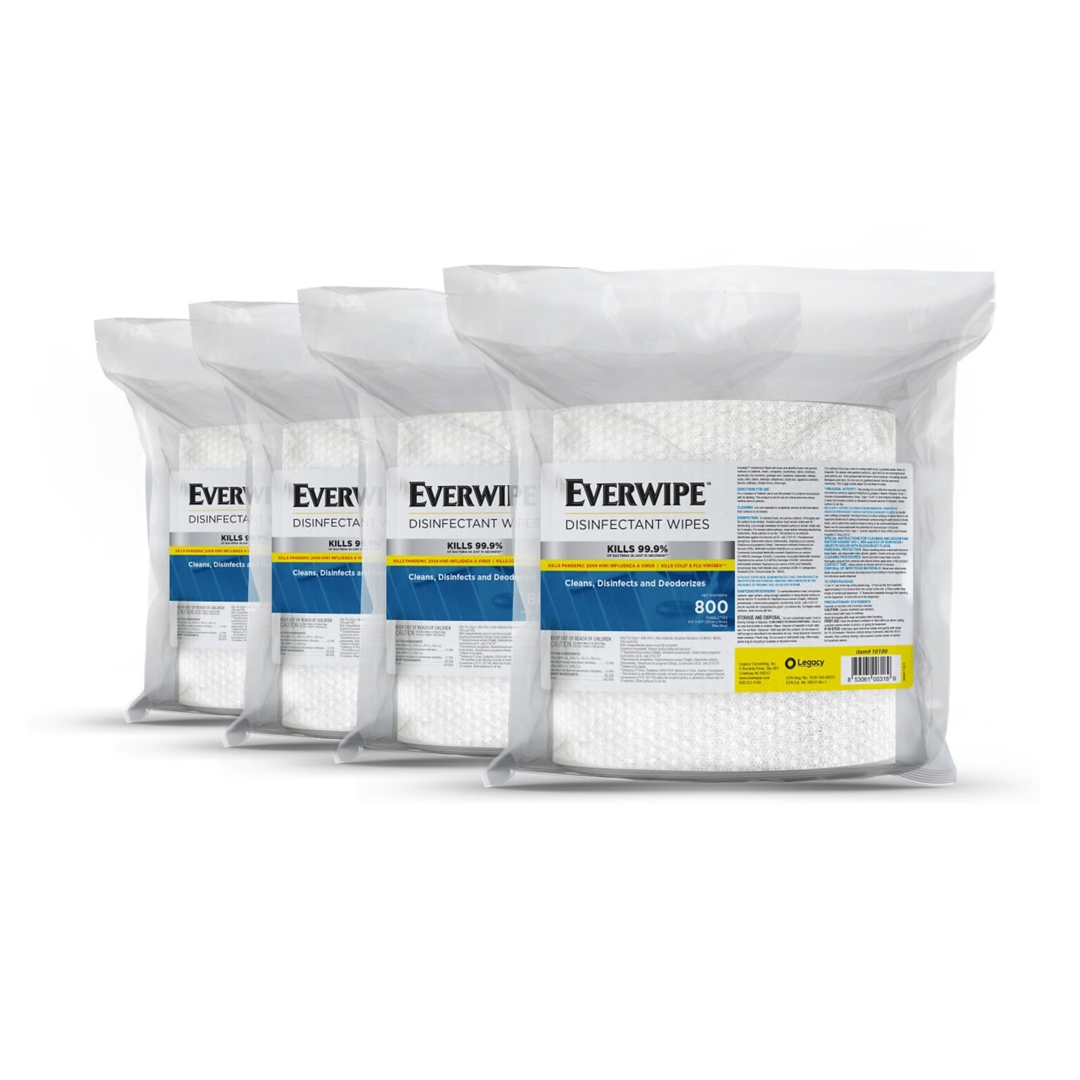 Everwipe Disinfecting Wipes plus Refill, Lemon Scent, 800 Wipes/Container, 4/Carton (10100)