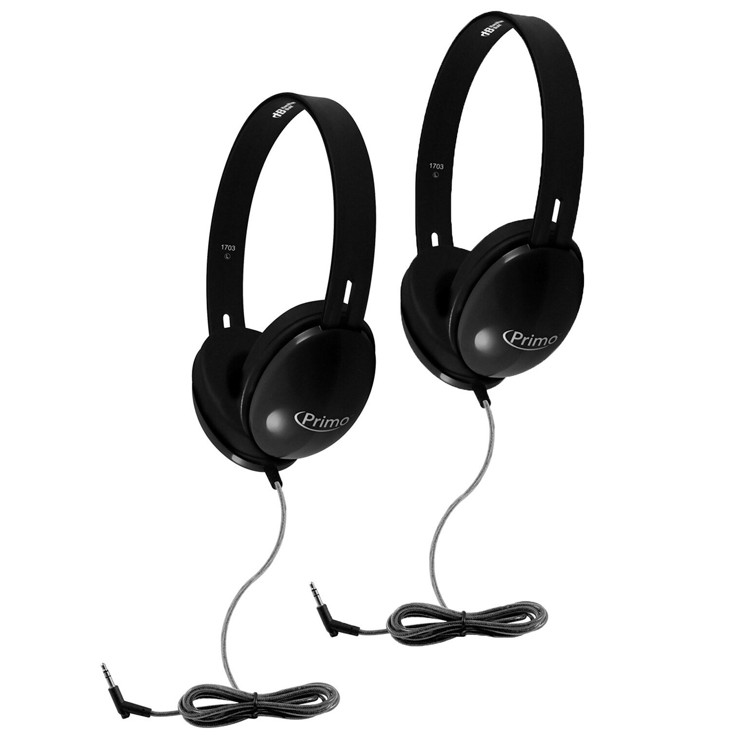 HamiltonBuhl Primo Stereo Headphones, Black, 2/Pack (HECPRM100B-2)