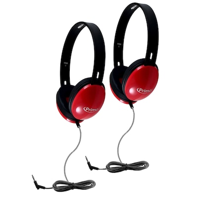 HamiltonBuhl® Primo Stereo Headphones, Red, Pack of 2 (HECPRM100R-2)