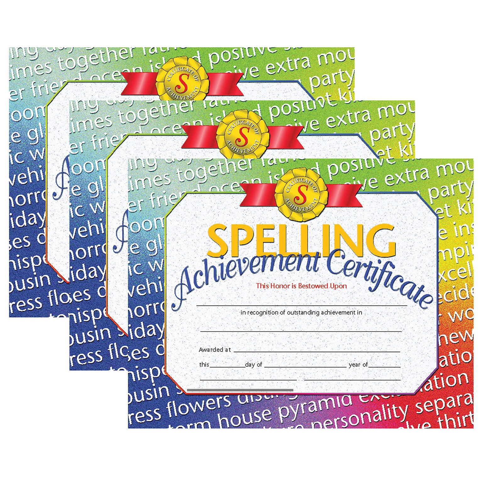 Hayes Publishing Spelling Achievement Certificate, 30 Per Pack, 3 Packs (H-VA676-3)