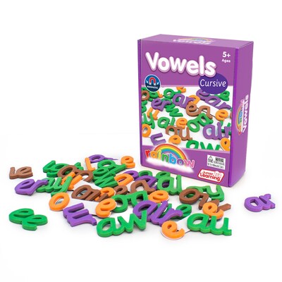 Junior Learning Rainbow Magnetic Vowels, Cursive, Assorted Colors, 28 Pieces (JRL604)