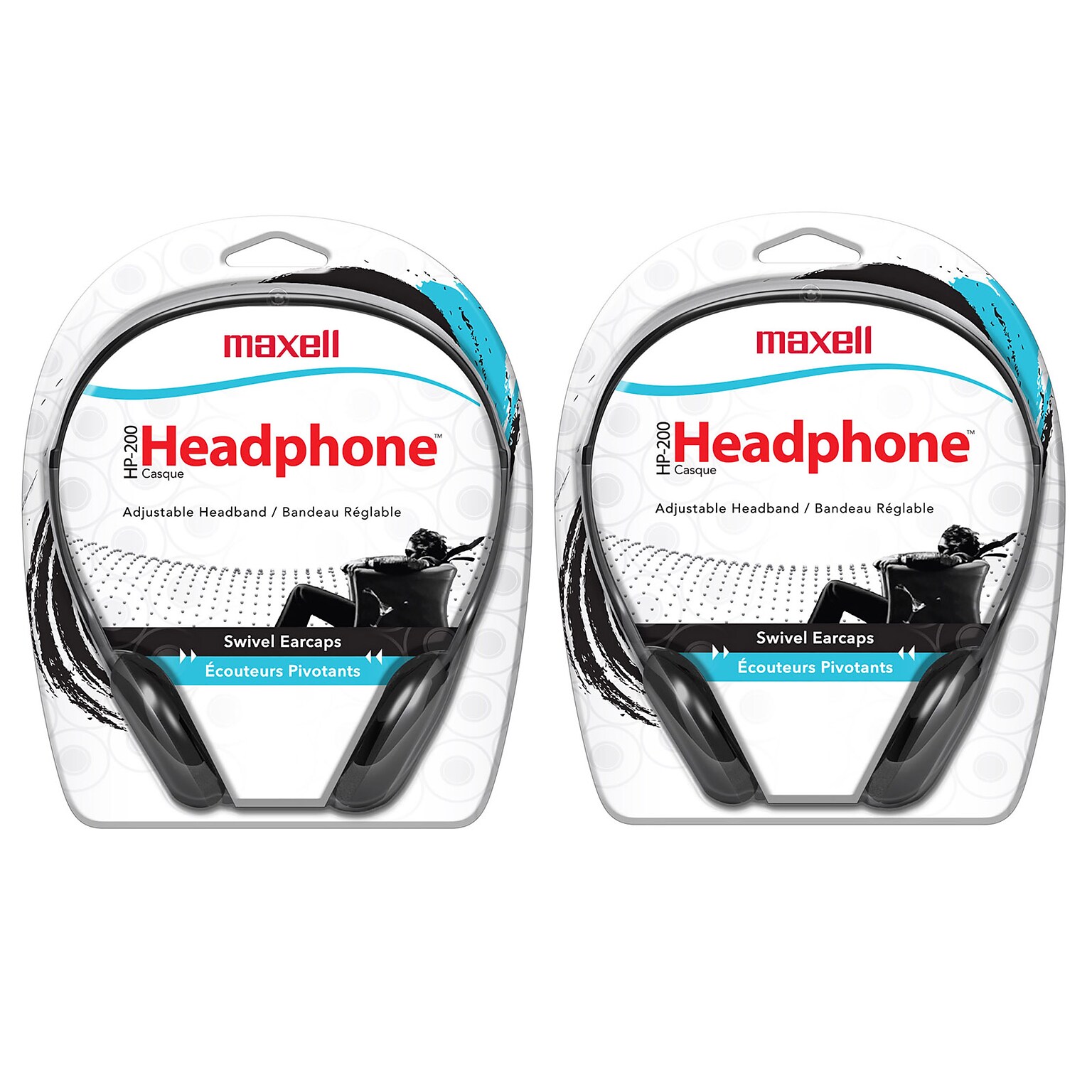 Maxell HP-200 Stereo Headphones, Black, 2/Pack (MAX190318-2)
