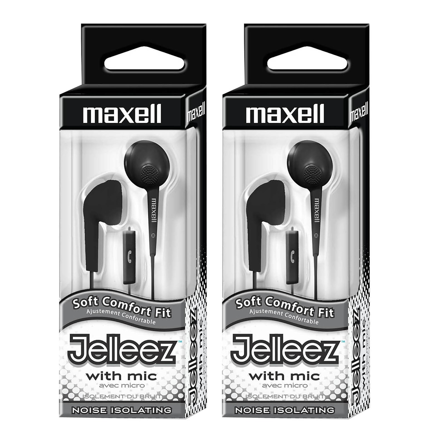 Maxell Jelleez Soft Earbuds with Mic, Black, 2/Pack (MAX191569-2)